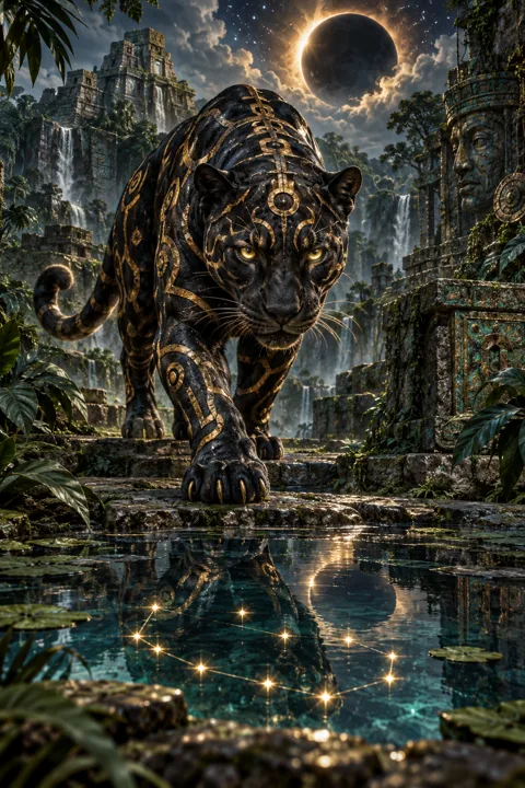 Eclipse Jaguar prowling through a flooded ruin